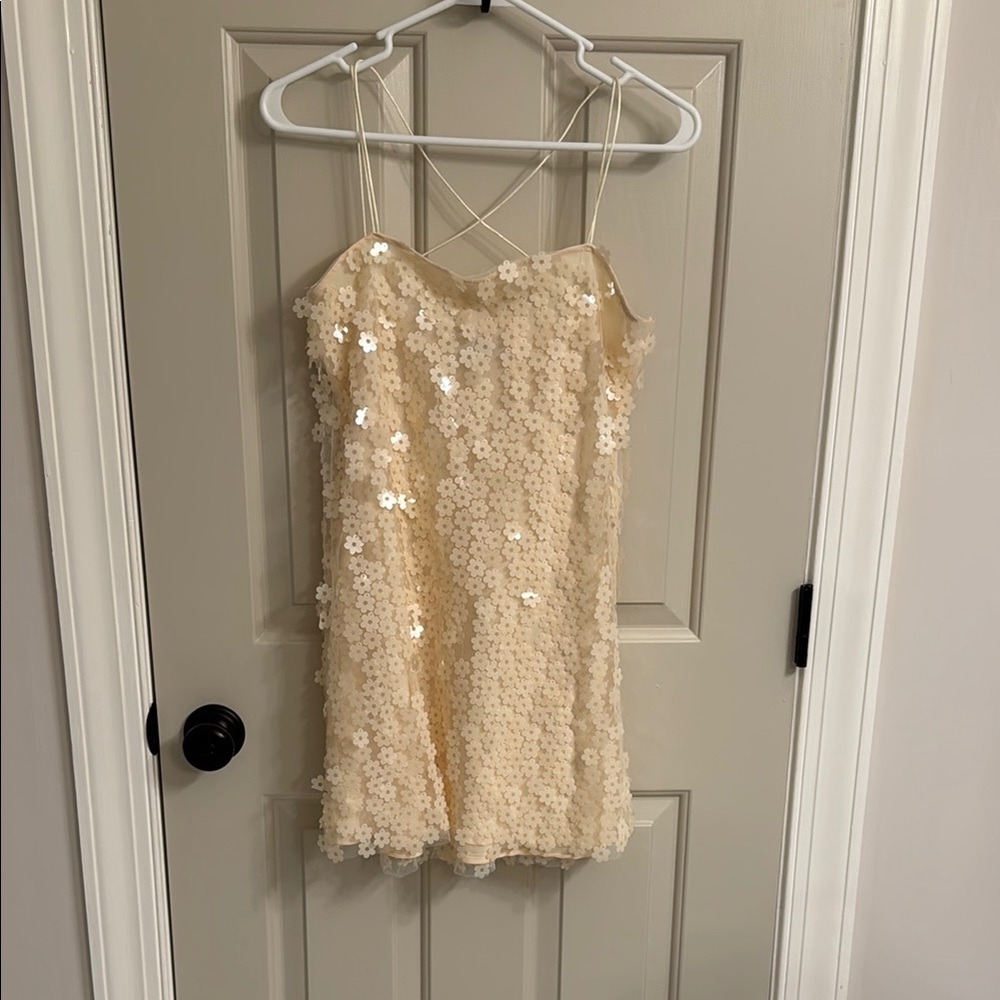 Zara Cream Sequin Floral Dress (worn once)